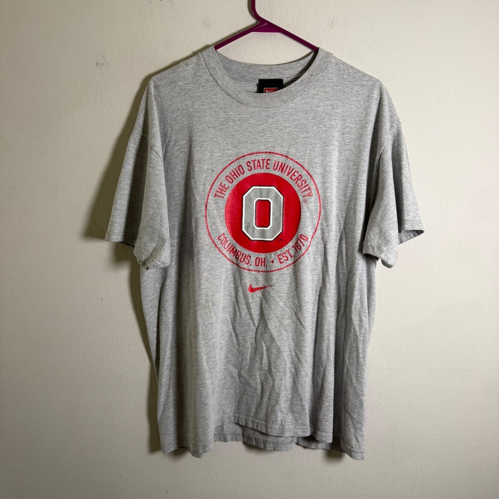 Nike Team Ohio State University Buckeyes T-Shirt Mens Large Gray Vintage Graphic